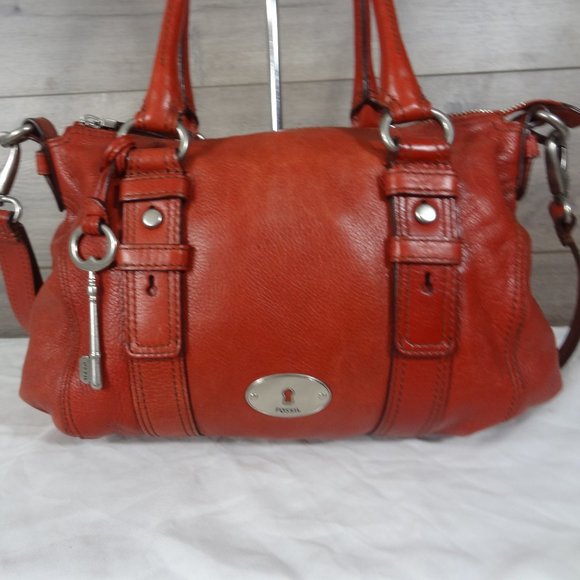Fossil Maddox Red Leather Satchel Shoulder Bag - Picture 2 of 8